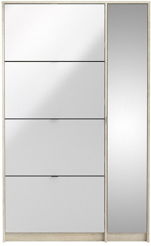Oak Effect 1 Mirror Door and 4 Drawer Shoe Cabinet
