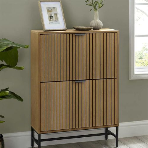 Sia Shoe Cabinet - 2 Door - Flip Down - Ribbed - Oak