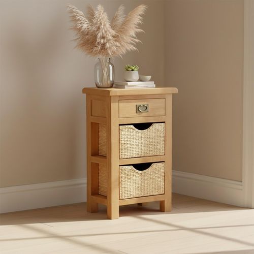 Salisbury Premium Telephone Table - 1 Drawer - with Baskets - Oak