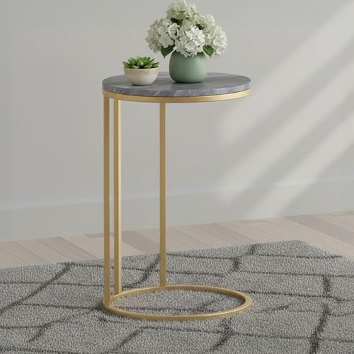 Marmora C Side Table - Round - Grey Marble & Gold