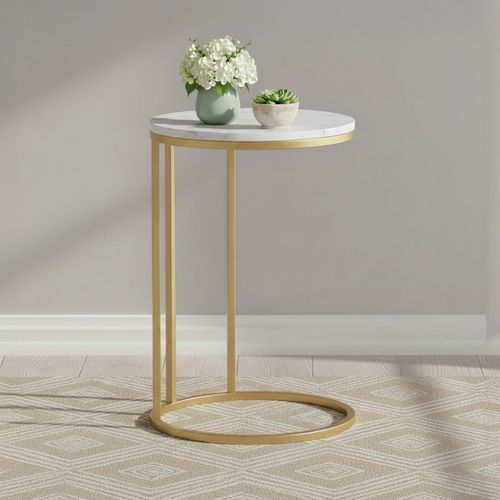 Marmora Side Table - Round - White Marble & Gold