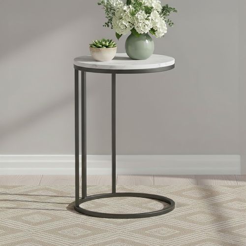 Marmora C Side Table - Round - White Marble & Grey