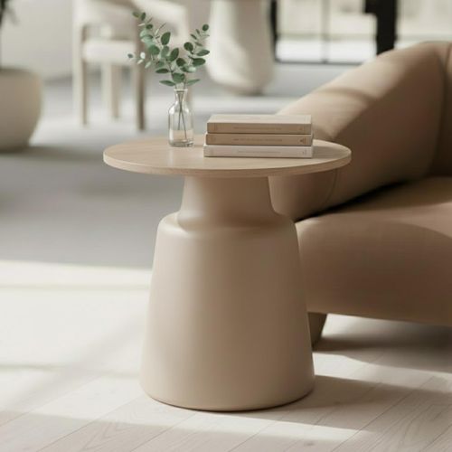 Santorini Side Table - Round - Beige Ceramic