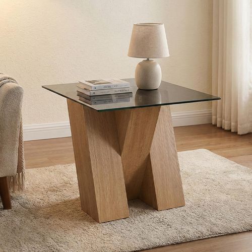 Newton Lamp Table - Smoked Glass and Oak