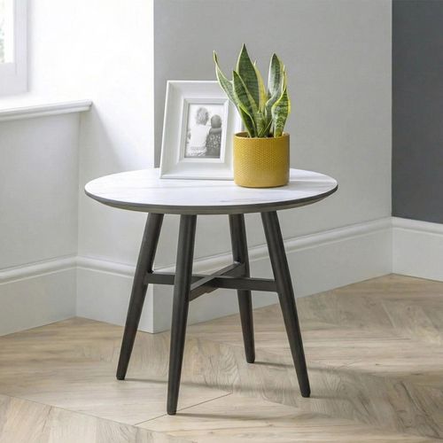 Firenze Lamp Table - Round - White Marble Effect