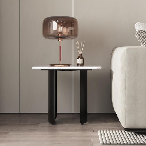Lorea White Marble Square Side Table with Black Base