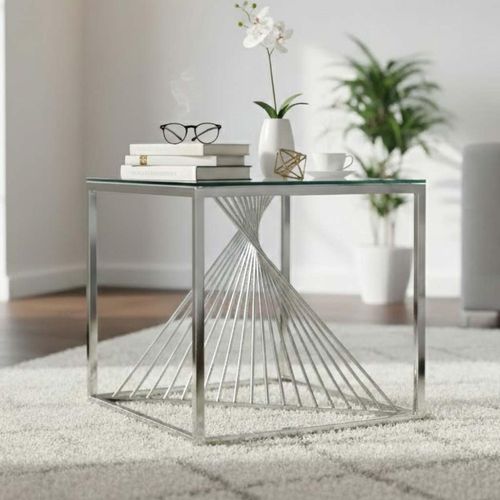 Calabria End Table  Glass and Silver