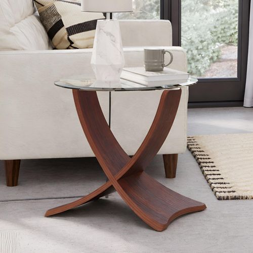 Siena Round Lamp Table - Walnut with Glass Top - JF309
