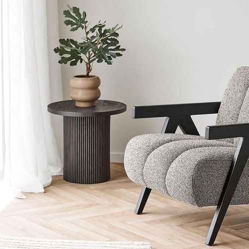 Clearance - Boavista Side Table - Round - Fluted - Dark Wood - A501