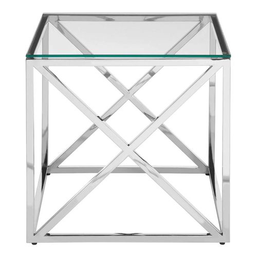 Clearance - Allure End Table - Square - Clear Glass - Silver Cross Base - FSS16569