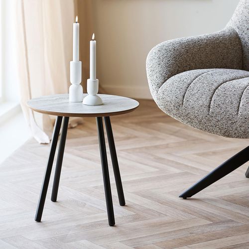 Aalst Side Table - Round - Beige - Travertine Effect