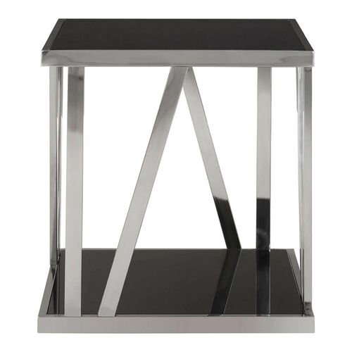 Ackley Side Table - Square - Black Glass - Silver Legs