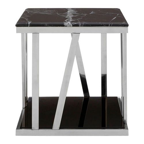 Ackley Side Table - Sqaure - Black Marble - Silver Legs