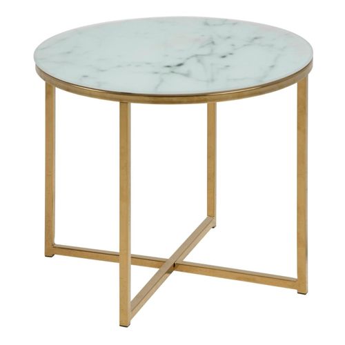 Alisma White Marble Effect Round Side Table with Gold Legs