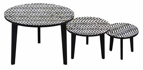 Allentown Monochrome Chevron Inlay Print Round Lamp Table