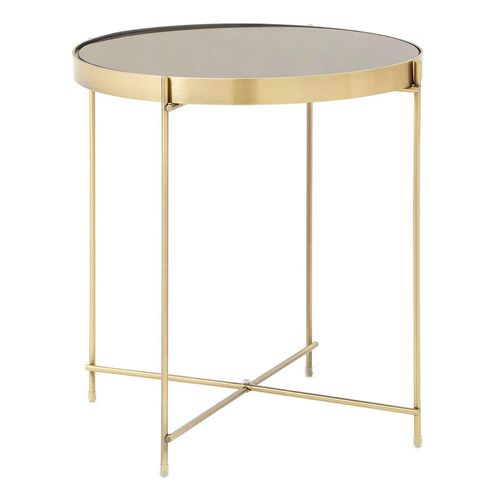 Allure Side Table - Round - Black Mirrored - Gold Legs