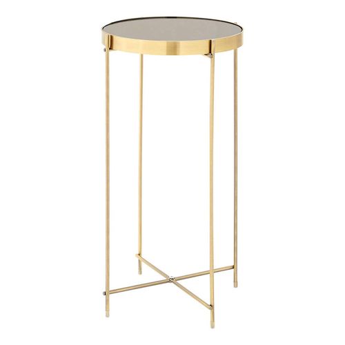 Allure Tall Side Table - Round - Black Mirrored - Rose Gold Legs
