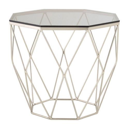 Allure End Table - Octagonal - Brown Glass - Brushed Nickel Base