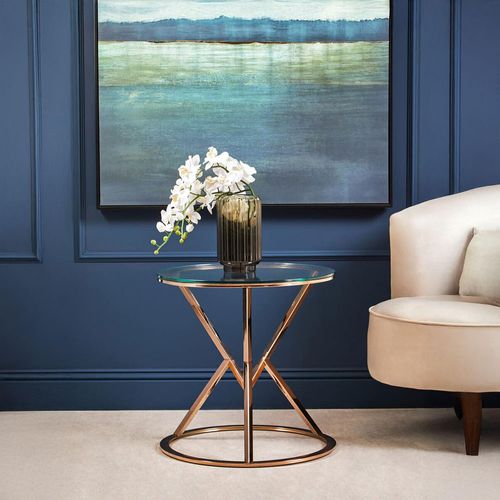 Allure End Table - Round - Clear Glass - Corseted Rose Gold Base