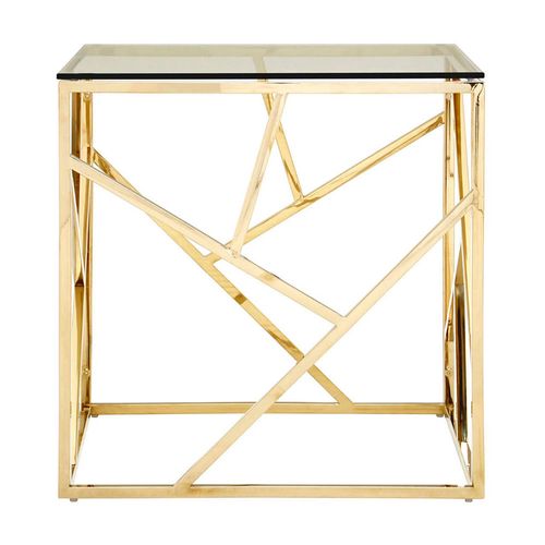 Allure End Table - Square - Clear Glass - Champagne Gold Geometric Base
