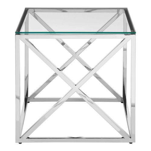 Allure End Table - Square - Clear Glass - Silver Cross Base