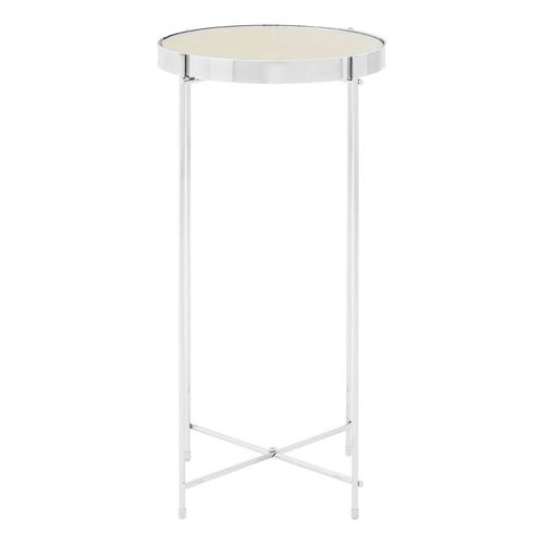 Allure Tall Side Table - Round - Clear Mirrored - Chrome Legs