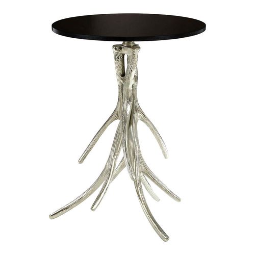 Antler Side Table - Round - Black Marble with Chrome Base