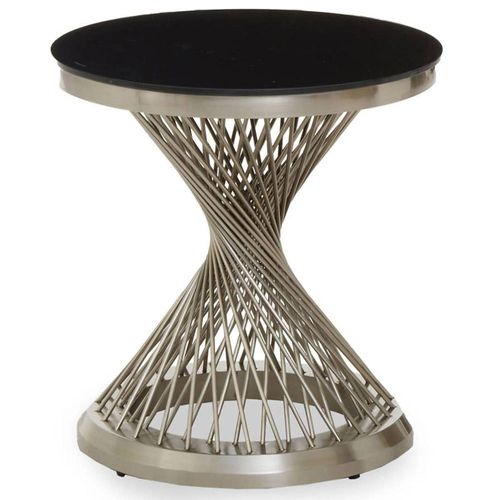 Anzio Side Table - Round - Black Glass with Chrome Hourglass Base