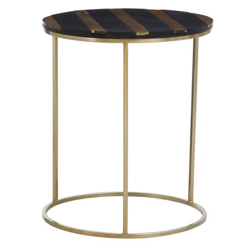 Aris Side Table - Round - Black Acacia Wood with Gold Base