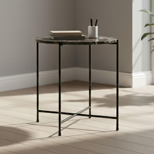 Avila Side Table - Small - Round - Brown Marble