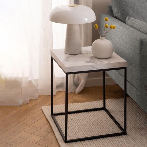 Barossa White Marble Effect  Square Side Table