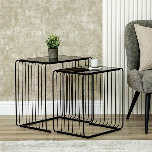 Nest of Tables - Black Glass and Metal - Set of 2