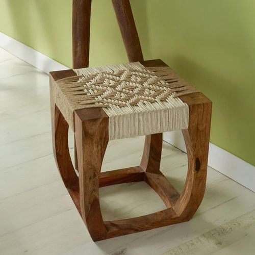 Boho Stool - Woven Jute and Sheesham Wood