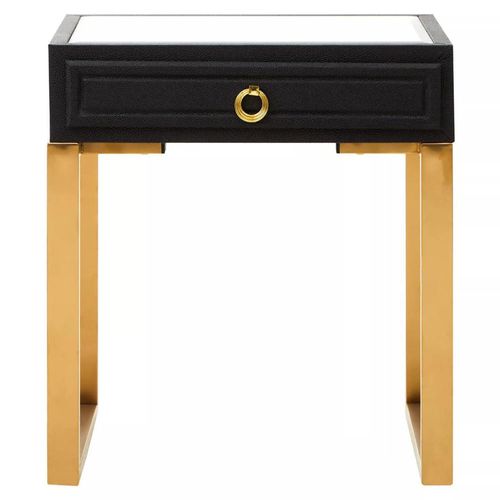 Cardoba Side Table - 1 Drawer - Faux Shagreen with Gold Legs