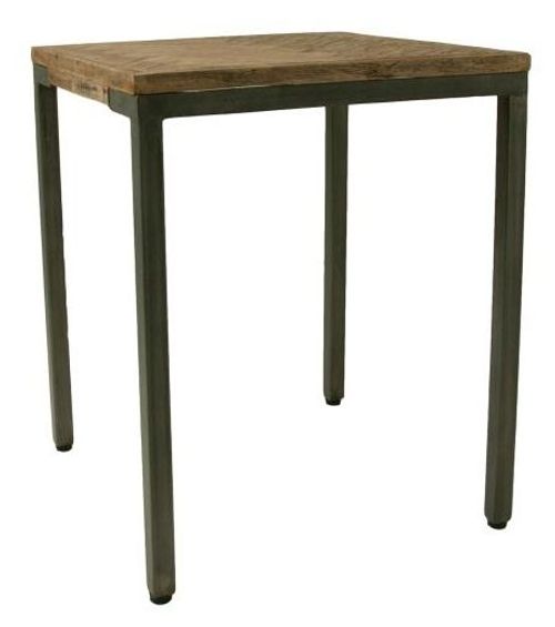 Chevron Mango Wood Square Lamp Table - Brushed Gunmetal Base