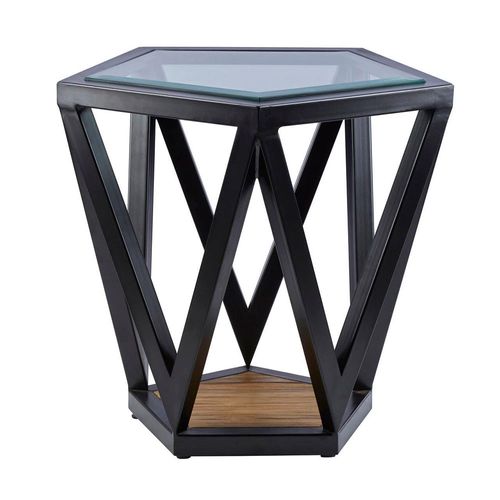 Cibo Side Table - Pentagonal - Clear Glass with Black Metal