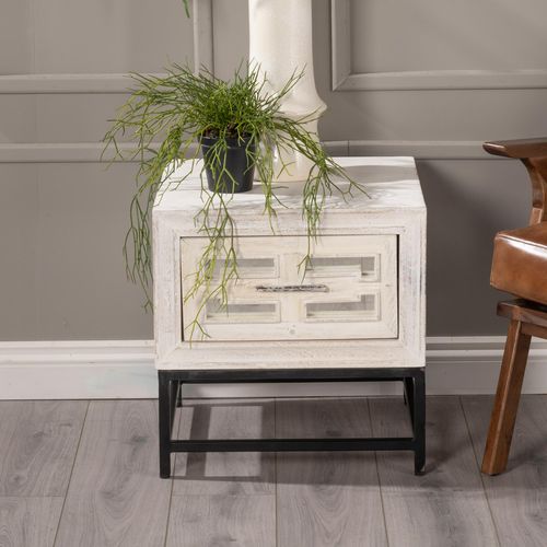 Clearance - Geo White Mirrored Side Table - 1 Drawer - Brand New Item