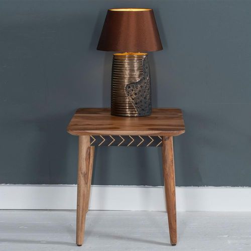 Clearance - Luxuria Sheesham Wood Square End Table with Black Geometric Trim - Brand New Item