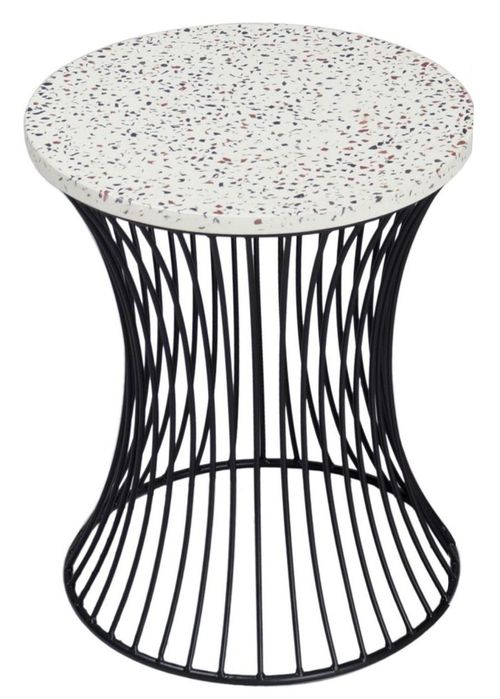 Clearance - Ritz Terrazzo Drum Shape Accent Table, Black Wire Metal Base - Brand New Item