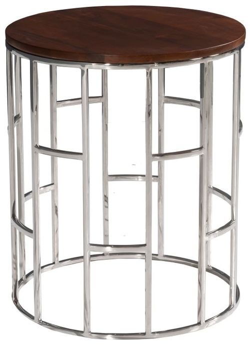 Clearance - Zion Round Chrome Side Table with Mango Wood Top - Brand New Item