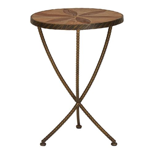 Elmo Side Table - Small - Round - Elm Wood and Metal