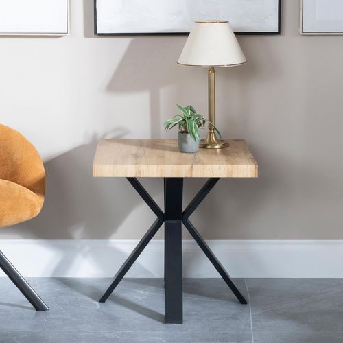 Ezra Oak Square End Table with Black Spider Legs