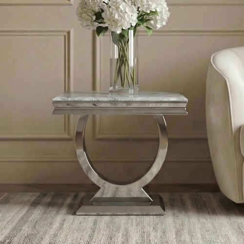Glacier Grey Marble and Chrome Square Side Table