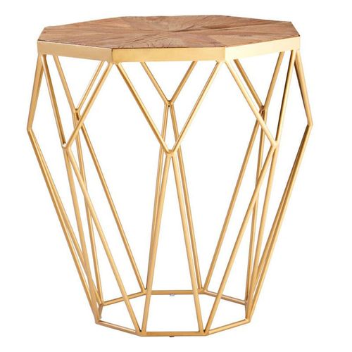 Jodi Side Table - Octagonal - Elm Wood with Gold Metal