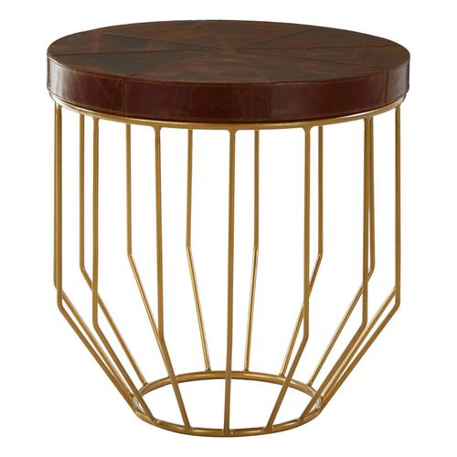 Kensington Townhouse Side Table - Round - Brown Leather