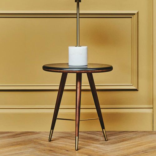 Kenso End Table - Round - Black Marble and Walnut Wood
