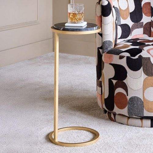 Iota Accent Table - Black Marble - Round