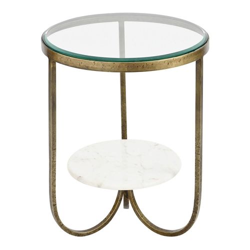 Nolita Side Table - Glass and White Marble - Round