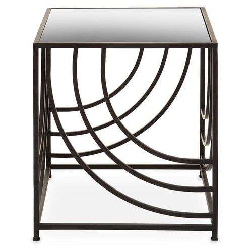 Logan Side Table - Square - Mirrored with Black Metal