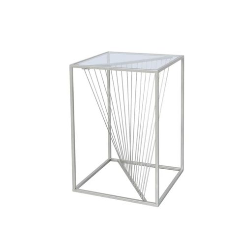 Luna End Table - Square - Clear Glass and Silver Metal